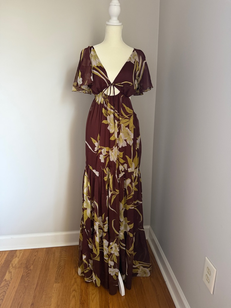 Nwt Asos Brown Floral Tie-Front Maxi Dress